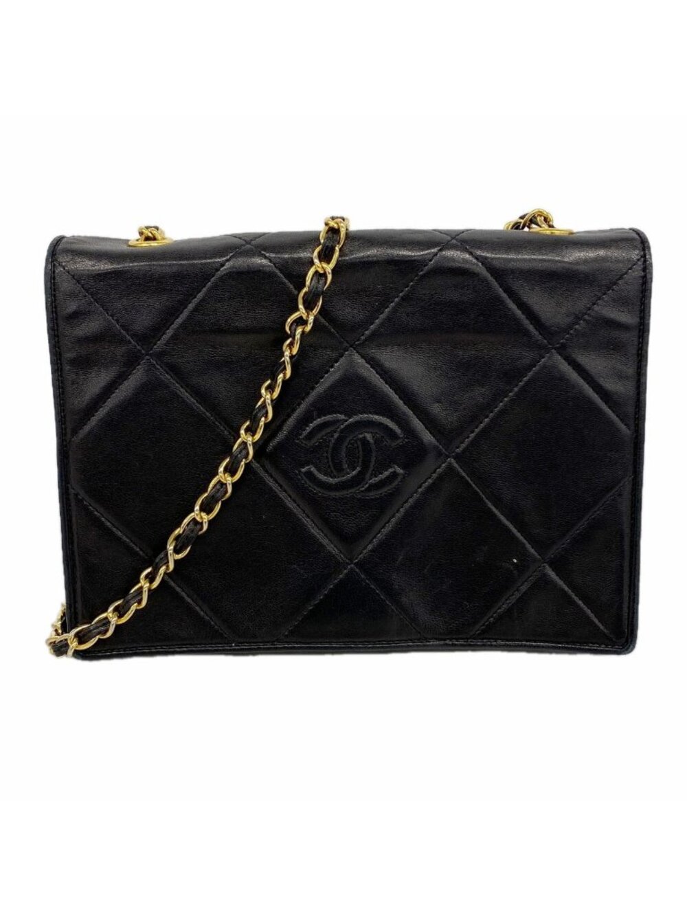 Chanel Shoulder Bag Lambskin Black Gold